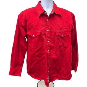 🔴 Vintage Star Western Style Red pearl Snap Shirt XL 100% Cotton Cowboy flaw